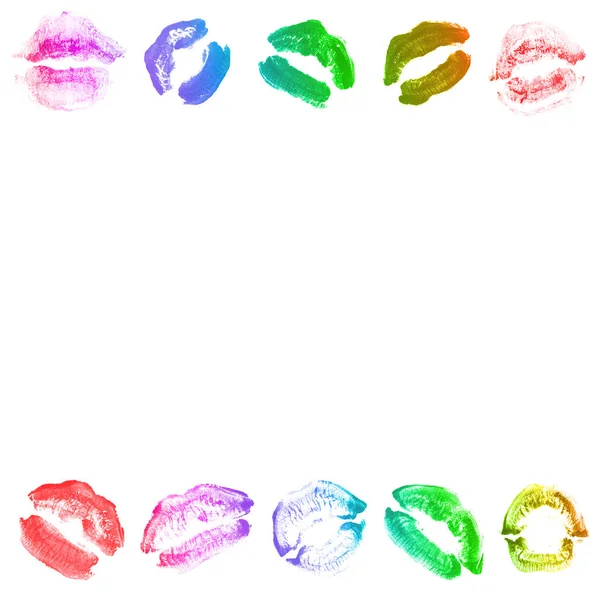 Labios femeninos beso lápiz labial conjunto de impresión para el día de San Valentín aislado en blanco. Color del arco iris — Foto de Stock