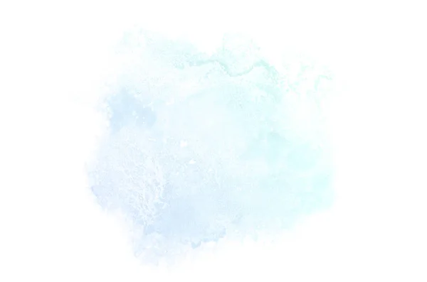 Imagem de fundo aquarela abstrata com um respingo líquido de tinta aquarelle, isolado sobre branco.tons pastel azul e turquesa — Fotografia de Stock