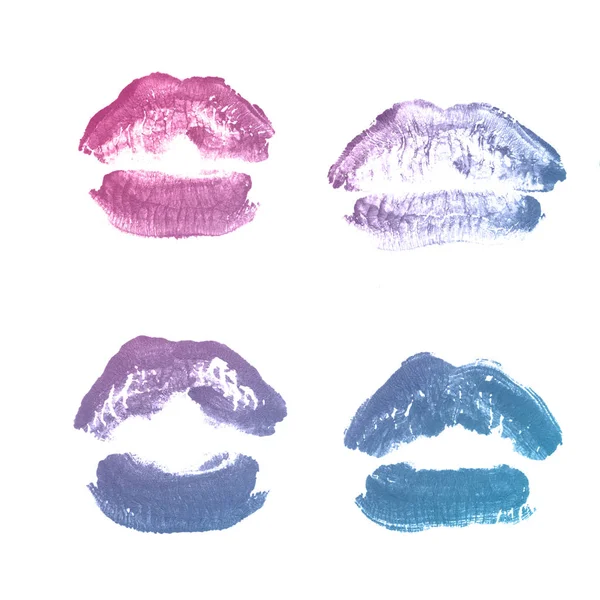 Vrouwelijke lippen lipstick kiss print set voor Valentijn dag geïsoleerd op wit. Violet blauwe kleur — Stockfoto