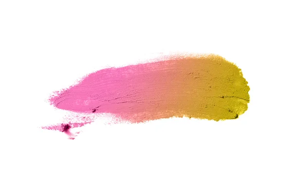 흰색 배경에 고립 된 립스틱 이나 아크릴 페인트의 얼룩과 질감. 브론즈 칼라 — 스톡 사진