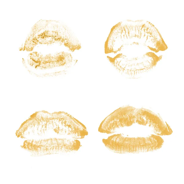 Kvinnliga läppar läppstift Kiss Print set för alla hjärtans dag isolerad på vitt. Beige färg — Stockfoto