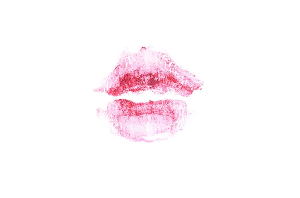 Lipstick kiss mark on white background. Beautiful lips isolated. Magenta color — Stock Photo, Image