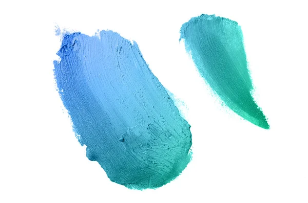 Roztěr a struktura rtěnky nebo akrylové barvy izolované na bílém pozadí. Tyrkysová modrá barva — Stock fotografie