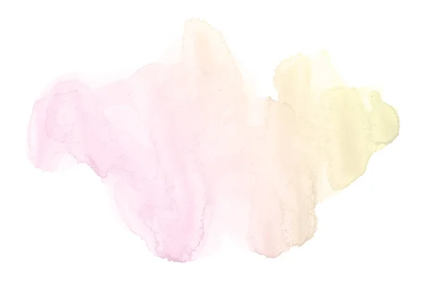 Abstrakcja akwarela obraz tła z ciekłym bryzg farby Aquarelle, izolowane na białym tle. Odcienie różu i żółtego — Zdjęcie stockowe