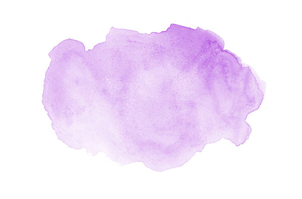 Abstract watercolor background image with a liquid splatter of aquarelle paint, isolated on white. Purple tones
