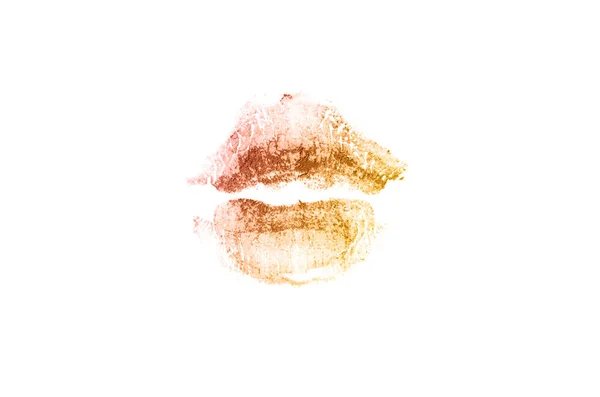白い背景に口紅のキスマーク。美しい唇が孤立したブロンズ色 — ストック写真