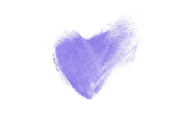 Liquid lipstick heart shape smudge isolated on white background. Violet color