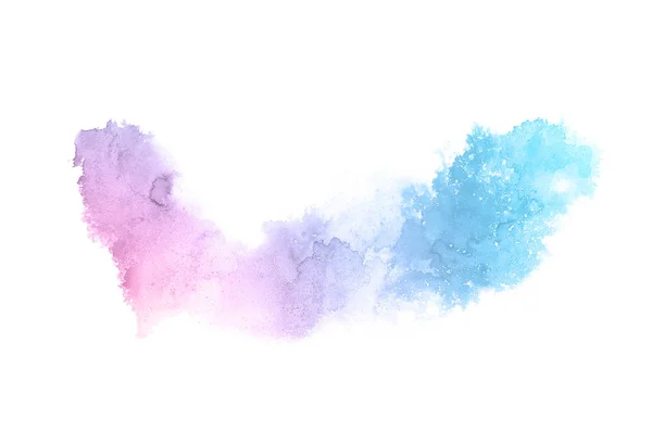 Abstrakt akvarell bakgrundsbild med en flytande splatter av akvarellfärg, isolerad på vitt. Rosa och blå pastellfärger — Stockfoto