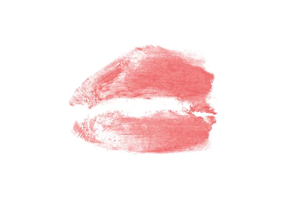 След поцелуя помады на белом фоне. Красивые губы . — стоковое фото