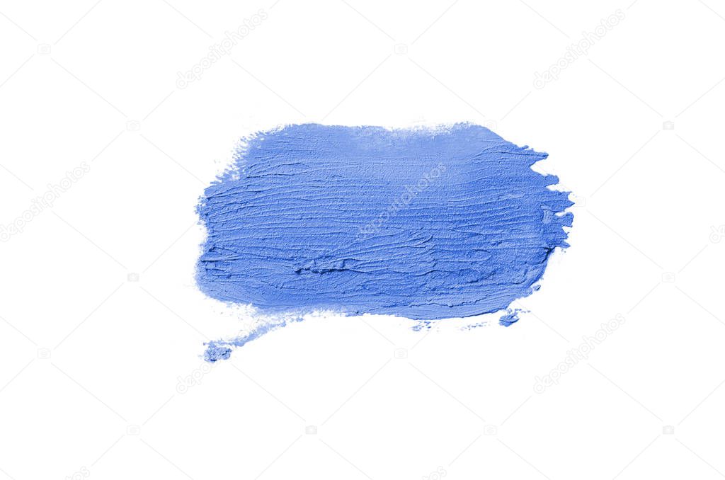 Smear and texture of lipstick or acrylic paint isolated on white background. Blue color