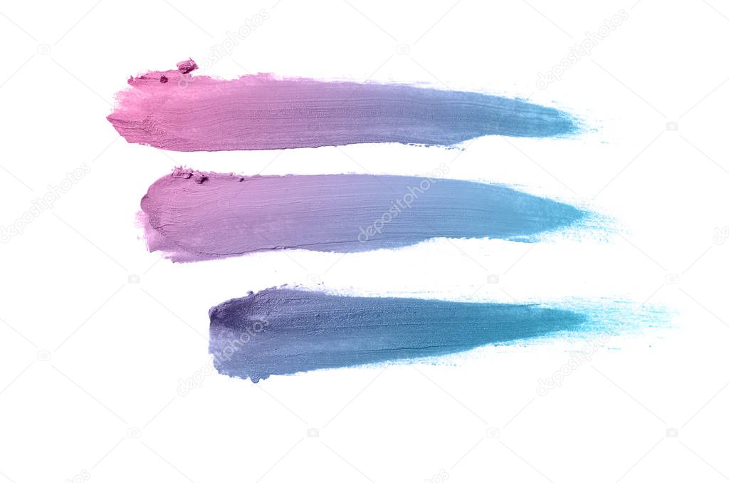 Smear and texture of lipstick or acrylic paint isolated on white background. Violet blue color