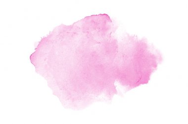 Beyaz üzerine izole edilmiş, sıvı bir kova boyası ile soyut suluboya arka plan görüntüsü. Pembe tonları
