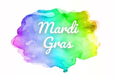 Abstract watercolor background image with a liquid splatter of aquarelle paint. Rainbow tones. Mardi gras