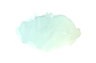 Beyaz üzerine izole edilmiş, sıvı bir kova boyası ile soyut suluboya arka plan görüntüsü. Yeşil ve sarı pastel tonları
