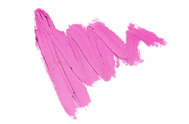 Smear ve ruj veya akrilik boya beyaz arka plan üzerinde izole doku. Lipgloss veya sıvı oje leke örneği inme. Güzellik kozmetik tasarım için eleman. Pembe renk