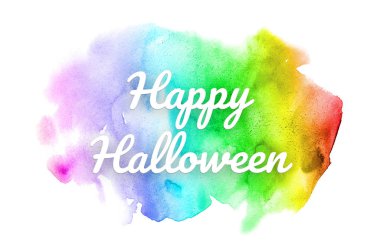 Abstract watercolor background image with a liquid splatter of aquarelle paint. Rainbow tones. Happy halloween