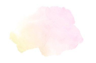 Beyaz üzerine izole edilmiş, sıvı bir kova boyası ile soyut suluboya arka plan görüntüsü. Pembe ve sarı tonları