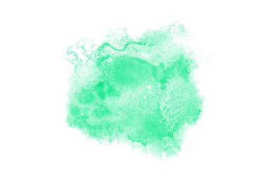 Beyaz üzerine izole edilmiş, sıvı bir kova boyası ile soyut suluboya arka plan görüntüsü. Turkuaz tonları