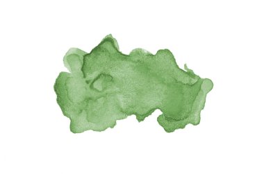 Beyaz üzerine izole edilmiş, sıvı bir kova boyası ile soyut suluboya arka plan görüntüsü. Koyu yeşil tonları