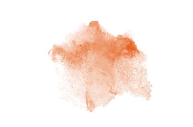 Beyaz üzerine izole edilmiş, sıvı bir kova boyası ile soyut suluboya arka plan görüntüsü. Turuncu tonları