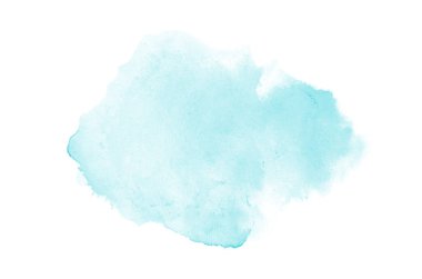 Beyaz üzerine izole edilmiş, sıvı bir kova boyası ile soyut suluboya arka plan görüntüsü. Açık mavi tonları