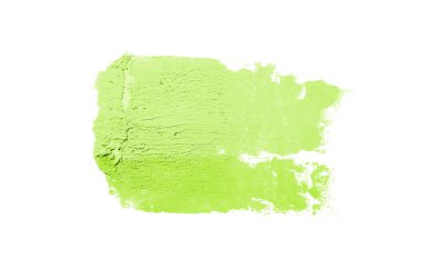 Smear ve ruj veya akrilik boya beyaz arka plan üzerinde izole doku. Lipgloss veya sıvı oje leke örneği inme. Güzellik kozmetik tasarım için eleman. Açık yeşil renk