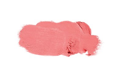 Smear ve ruj veya akrilik boya beyaz arka plan üzerinde izole doku. Lipgloss veya sıvı oje leke örneği inme. Güzellik kozmetik tasarım için eleman. Kırmızı renk