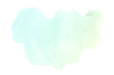 Beyaz üzerine izole edilmiş, sıvı bir kova boyası ile soyut suluboya arka plan görüntüsü. Yeşil ve sarı pastel tonları