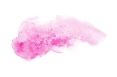 Beyaz üzerine izole edilmiş, sıvı bir kova boyası ile soyut suluboya arka plan görüntüsü. Pembe tonları