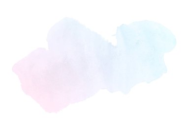 Beyaz üzerine izole edilmiş, sıvı bir kova boyası ile soyut suluboya arka plan görüntüsü. Pembe ve mavi pastel tonları