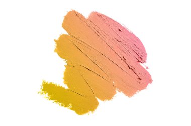 Smear ve ruj veya akrilik boya beyaz arka plan üzerinde izole doku. Lipgloss veya sıvı oje leke örneği inme. Güzellik kozmetik tasarım için eleman. Bronz renk
