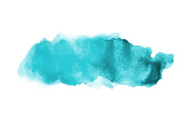 Beyaz üzerine izole edilmiş, sıvı bir kova boyası ile soyut suluboya arka plan görüntüsü. Açık mavi tonları