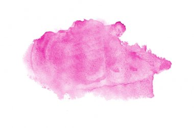 Beyaz üzerine izole edilmiş, sıvı bir kova boyası ile soyut suluboya arka plan görüntüsü. Pembe tonları