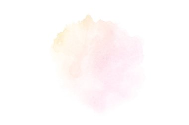 Beyaz üzerine izole edilmiş, sıvı bir kova boyası ile soyut suluboya arka plan görüntüsü. Pembe ve sarı tonları