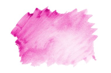 Beyaz üzerine izole edilmiş, sıvı bir kova boyası ile soyut suluboya arka plan görüntüsü. Pembe tonları