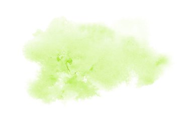 Beyaz üzerine izole edilmiş, sıvı bir kova boyası ile soyut suluboya arka plan görüntüsü. Yeşil tonları
