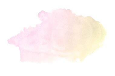 Beyaz üzerine izole edilmiş, sıvı bir kova boyası ile soyut suluboya arka plan görüntüsü. Pembe ve sarı tonları