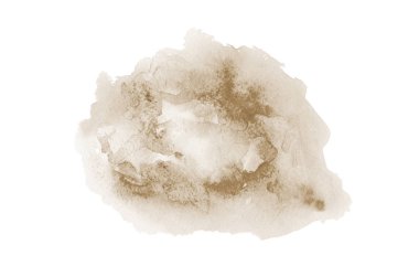 Beyaz üzerine izole edilmiş, sıvı bir kova boyası ile soyut suluboya arka plan görüntüsü. Kahverengi tonları