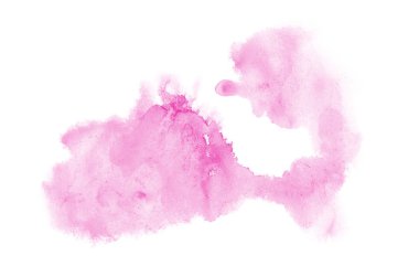 Beyaz üzerine izole edilmiş, sıvı bir kova boyası ile soyut suluboya arka plan görüntüsü. Pembe tonları