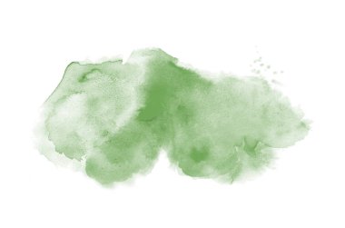 Beyaz üzerine izole edilmiş, sıvı bir kova boyası ile soyut suluboya arka plan görüntüsü. Koyu yeşil tonları