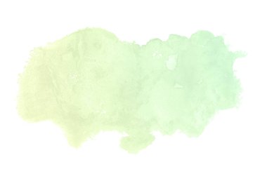 Beyaz üzerine izole edilmiş, sıvı bir kova boyası ile soyut suluboya arka plan görüntüsü. Yeşil ve sarı pastel tonları