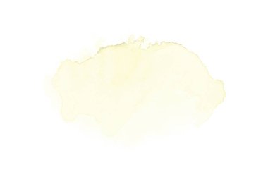 Beyaz üzerine izole edilmiş, sıvı bir kova boyası ile soyut suluboya arka plan görüntüsü. Sarı tonları