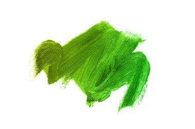 Smear ve ruj veya akrilik boya beyaz arka plan üzerinde izole doku. Lipgloss veya sıvı oje leke örneği inme. Güzellik kozmetik tasarım için eleman. Yeşil sarı renk