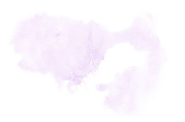 Beyaz üzerine izole edilmiş, sıvı bir kova boyası ile soyut suluboya arka plan görüntüsü. Mor tonları