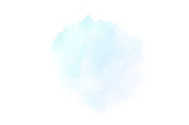 Beyaz üzerine izole edilmiş, sıvı bir kova boyası ile soyut suluboya arka plan görüntüsü. Mavi ve turkuaz pastel tonları