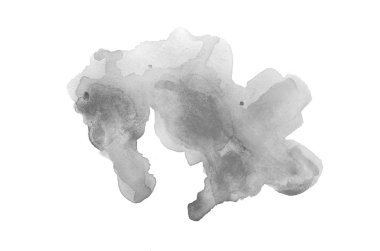 Beyaz üzerine izole edilmiş, sıvı bir kova boyası ile soyut suluboya arka plan görüntüsü. Siyah beyaz tonları