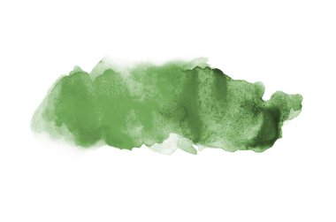 Beyaz üzerine izole edilmiş, sıvı bir kova boyası ile soyut suluboya arka plan görüntüsü. Koyu yeşil tonları