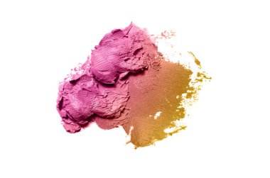 Smear ve ruj veya akrilik boya beyaz arka plan üzerinde izole doku. Lipgloss veya sıvı oje leke örneği inme. Güzellik kozmetik tasarım için eleman. Bronz renk