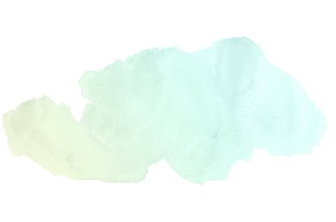 Beyaz üzerine izole edilmiş, sıvı bir kova boyası ile soyut suluboya arka plan görüntüsü. Yeşil ve sarı pastel tonları