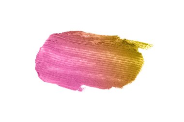 Smear ve ruj veya akrilik boya beyaz arka plan üzerinde izole doku. Lipgloss veya sıvı oje leke örneği inme. Güzellik kozmetik tasarım için eleman. Bronz renk